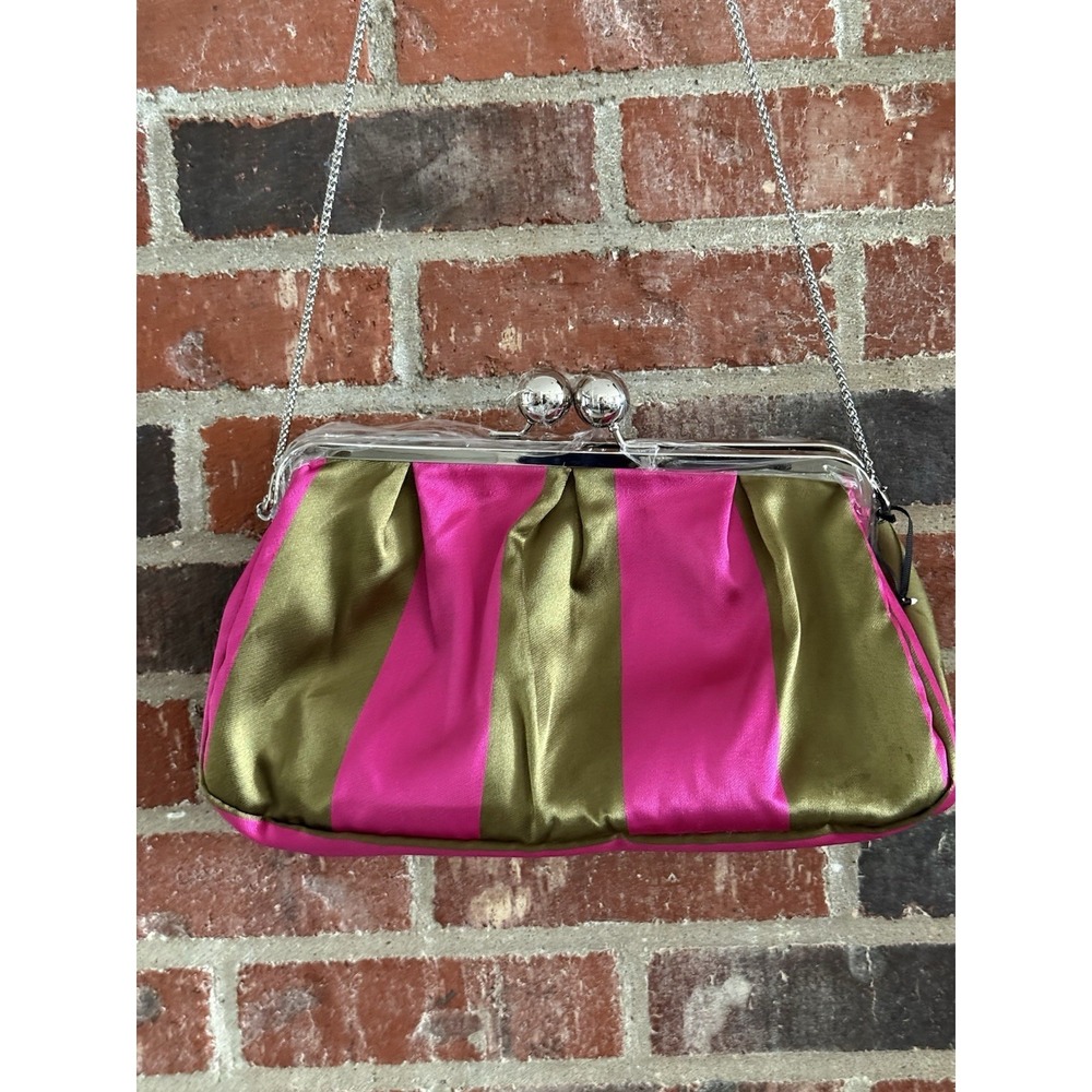 LK Bennett , Lana Pink‎ & Khaki Large Snaplock Clutch Bag